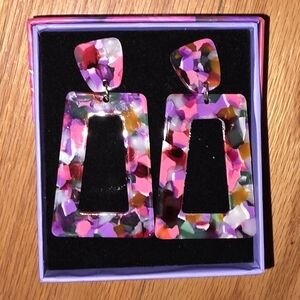 Color Street Pink Acrylic Tortoisehell Geometric Stud Dangle Drop Earrings